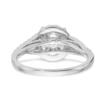 14-Karat-Weißgold-Verlobungsring mit Krappenfassung und Halo aus simulierten Diamanten