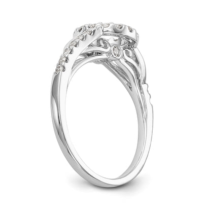 14-Karat-Weißgold-Verlobungsring mit Krappenfassung und Halo aus simulierten Diamanten