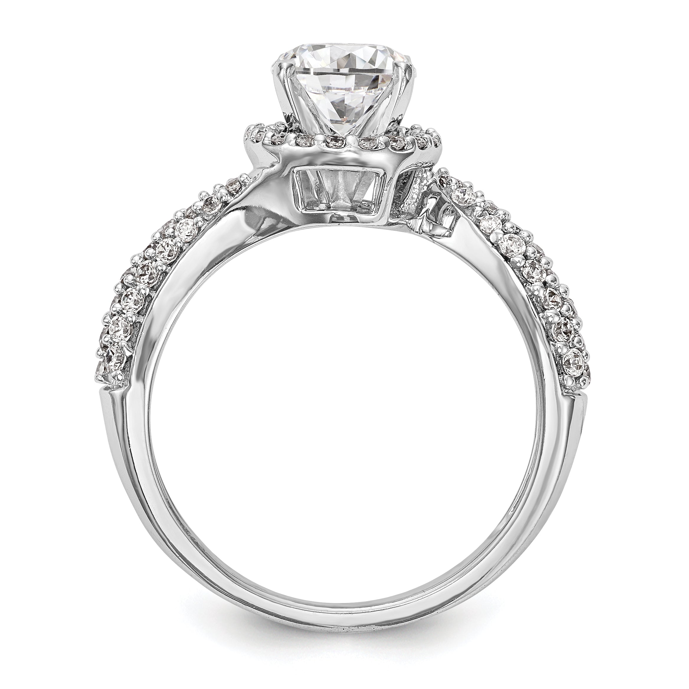 14K Weißgold Verlobungsring mit Halo aus Zirkonia in Krappenfassung
