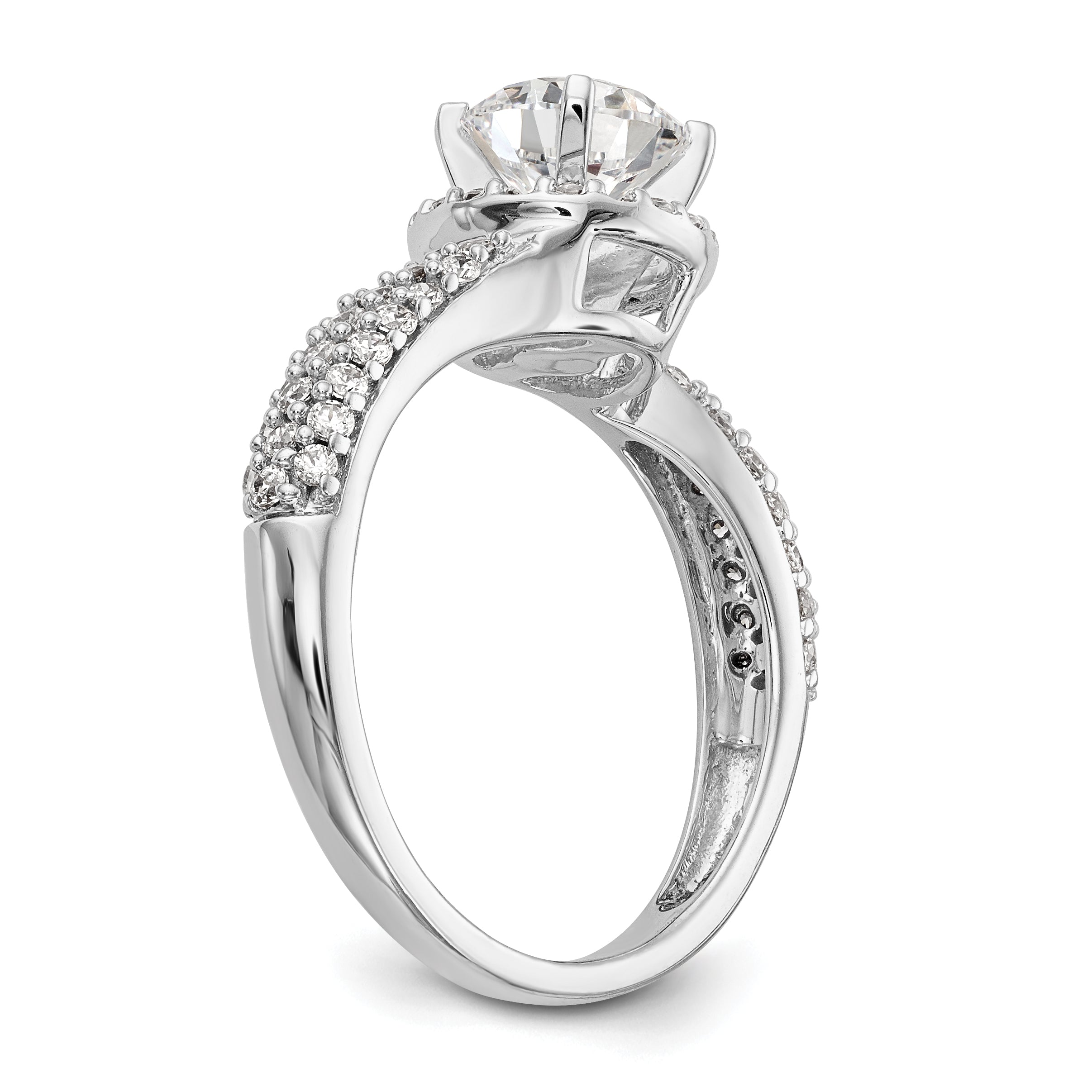 14K Weißgold Verlobungsring mit Halo aus Zirkonia in Krappenfassung