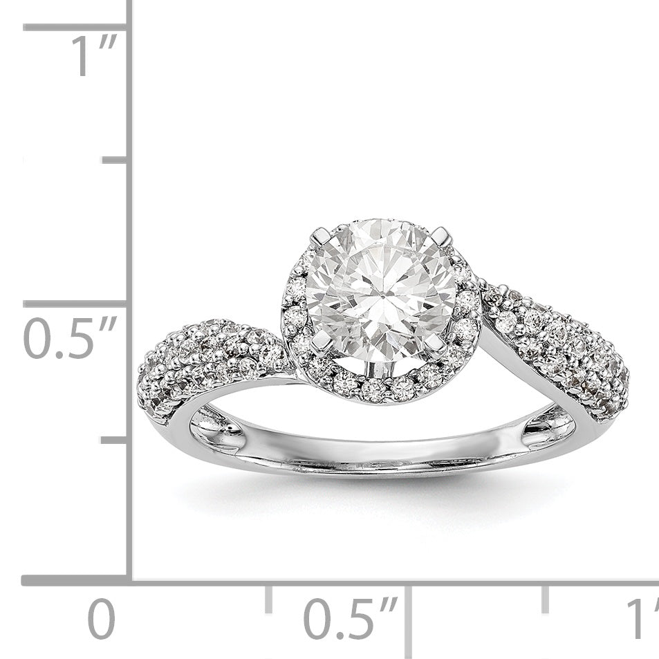 14K Weißgold Verlobungsring mit Halo aus Zirkonia in Krappenfassung