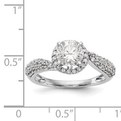 14K Weißgold Verlobungsring mit Halo aus Zirkonia in Krappenfassung