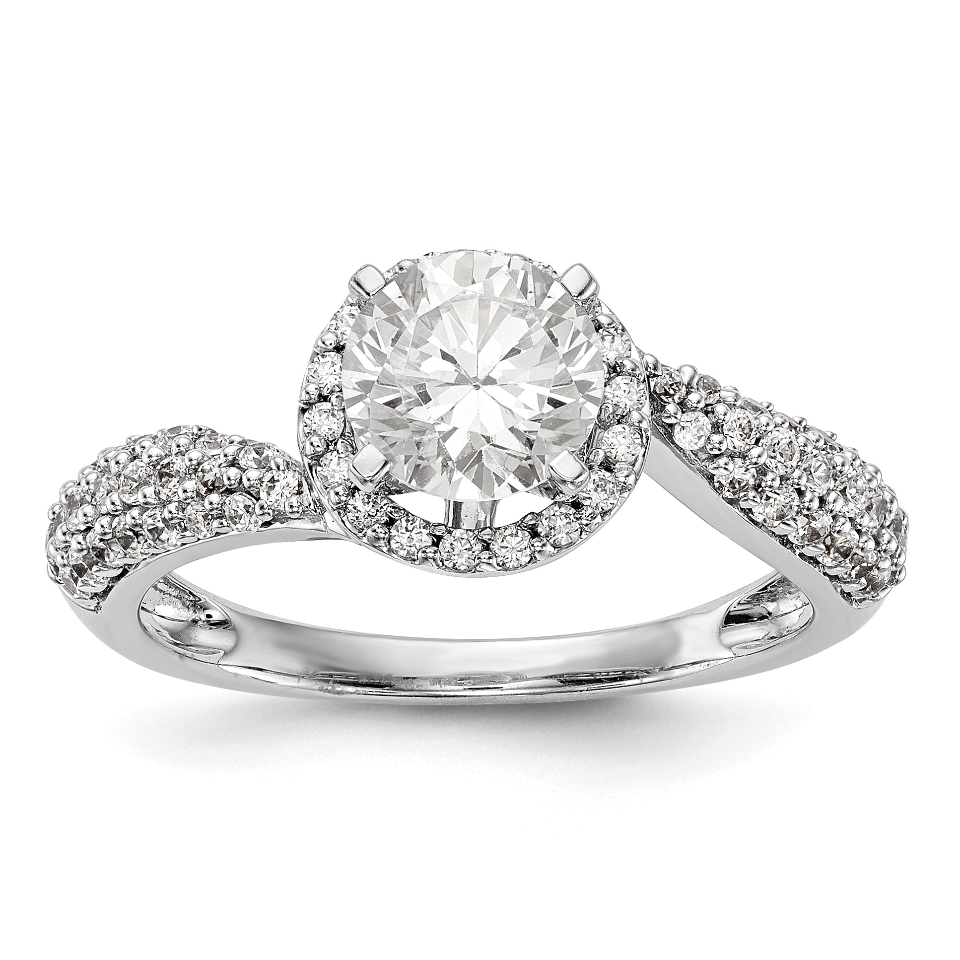 14K Weißgold Verlobungsring mit Halo aus Zirkonia in Krappenfassung
