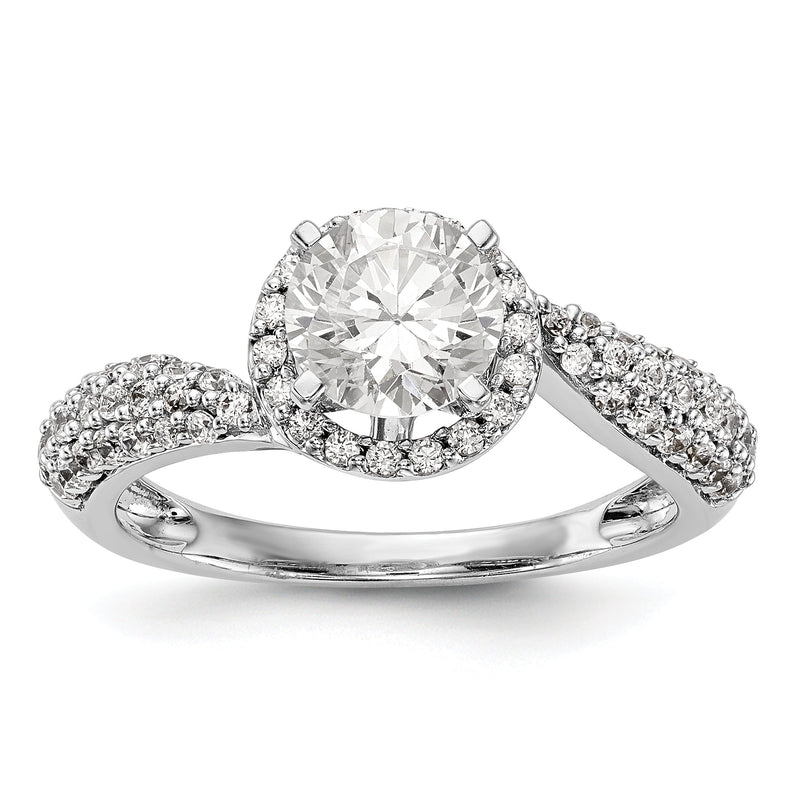 14K Weißgold Verlobungsring mit Halo aus Zirkonia in Krappenfassung