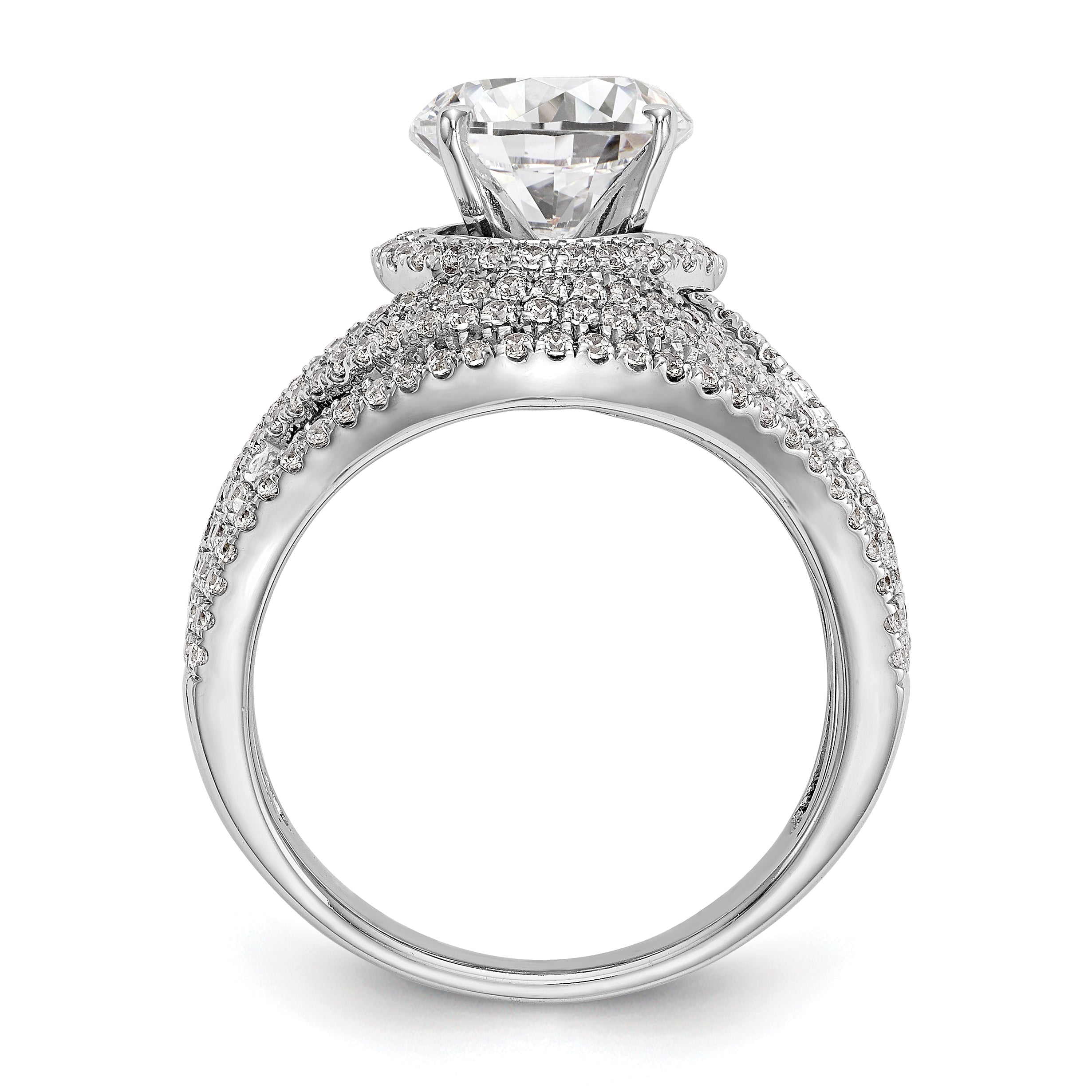 14K Weißgold Verlobungsring mit Halo aus simulierten Diamanten, Krappenfassung