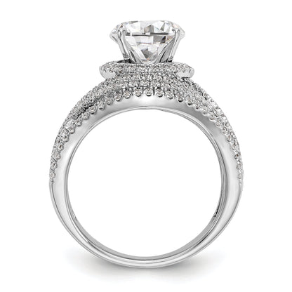 14K Weißgold Verlobungsring mit Halo aus simulierten Diamanten, Krappenfassung