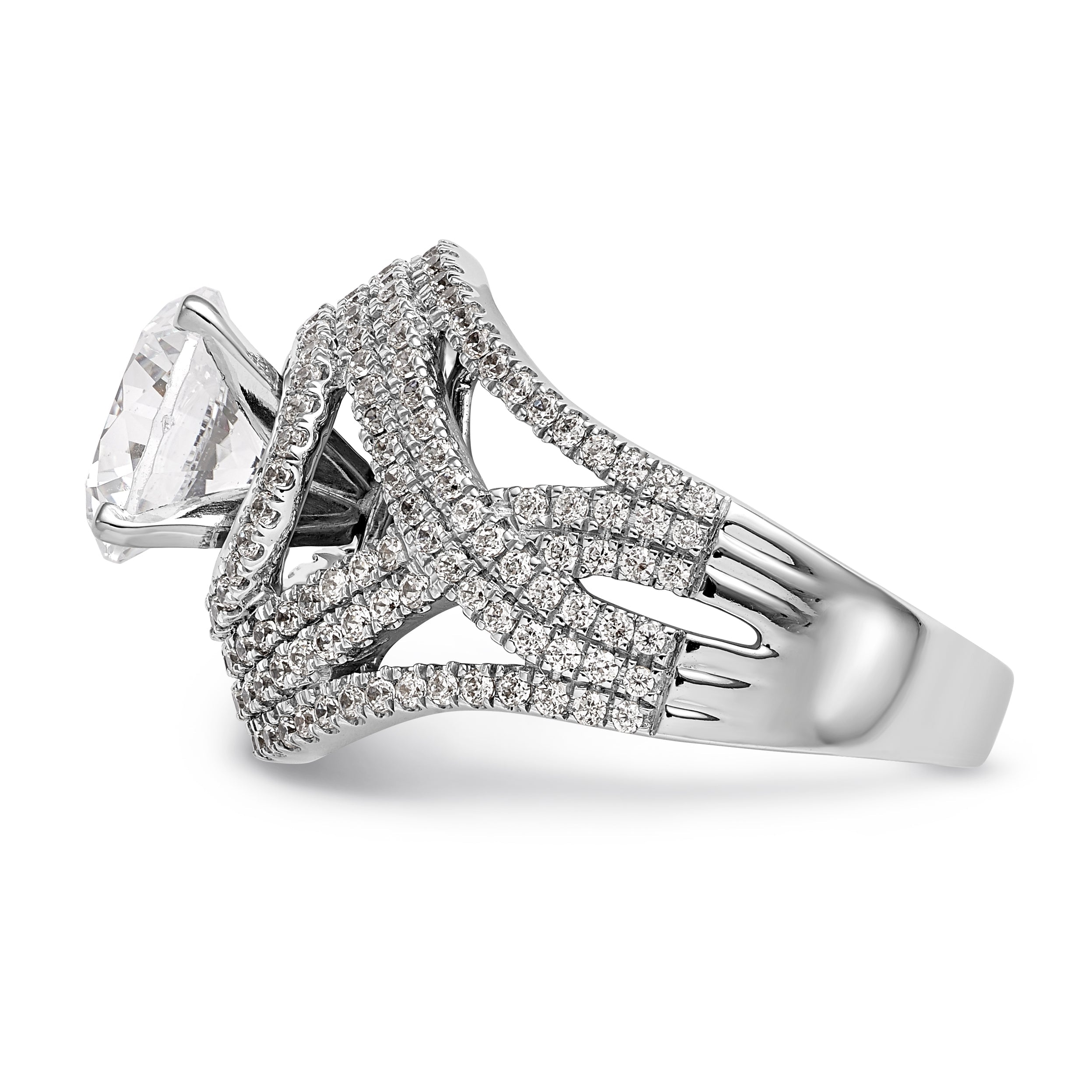 14K Weißgold Verlobungsring mit Halo aus simulierten Diamanten, Krappenfassung