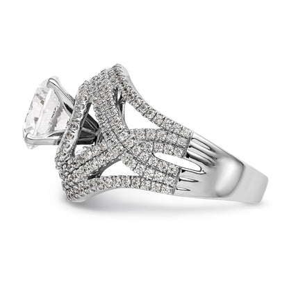 14K Weißgold Verlobungsring mit Halo aus simulierten Diamanten, Krappenfassung