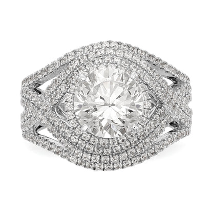 14K Weißgold Verlobungsring mit Halo aus simulierten Diamanten, Krappenfassung