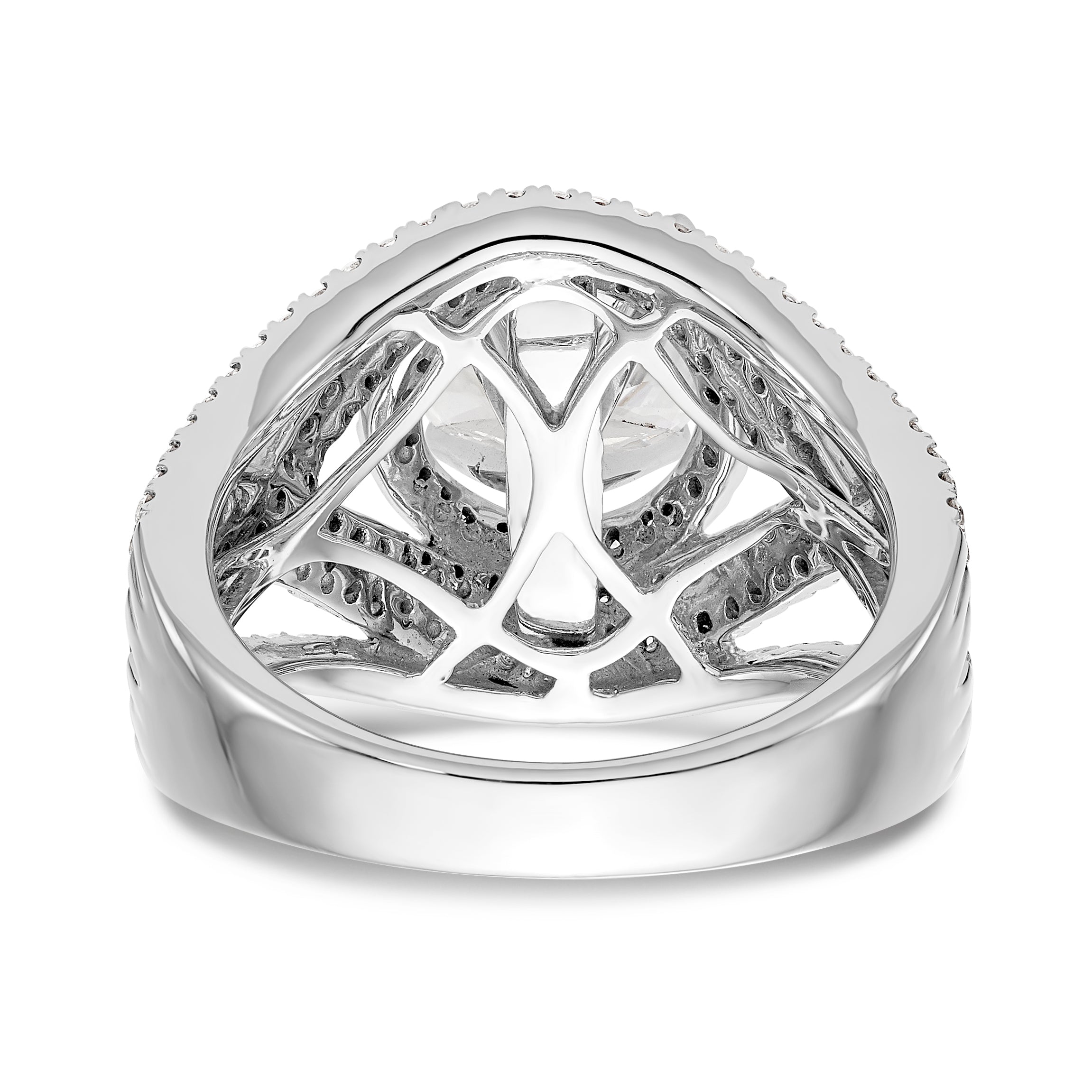 14K Weißgold Verlobungsring mit Halo aus simulierten Diamanten, Krappenfassung
