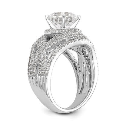 14K Weißgold Verlobungsring mit Halo aus simulierten Diamanten, Krappenfassung