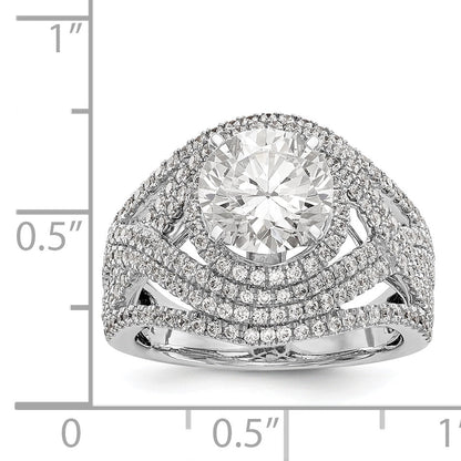 14K Weißgold Verlobungsring mit Halo aus simulierten Diamanten, Krappenfassung