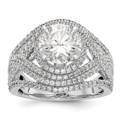 14K Weißgold Verlobungsring mit Halo aus simulierten Diamanten, Krappenfassung