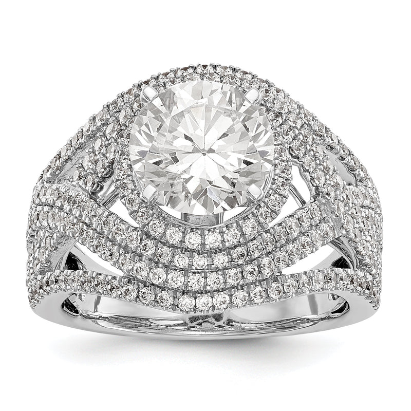 14K Weißgold Verlobungsring mit Halo aus simulierten Diamanten, Krappenfassung
