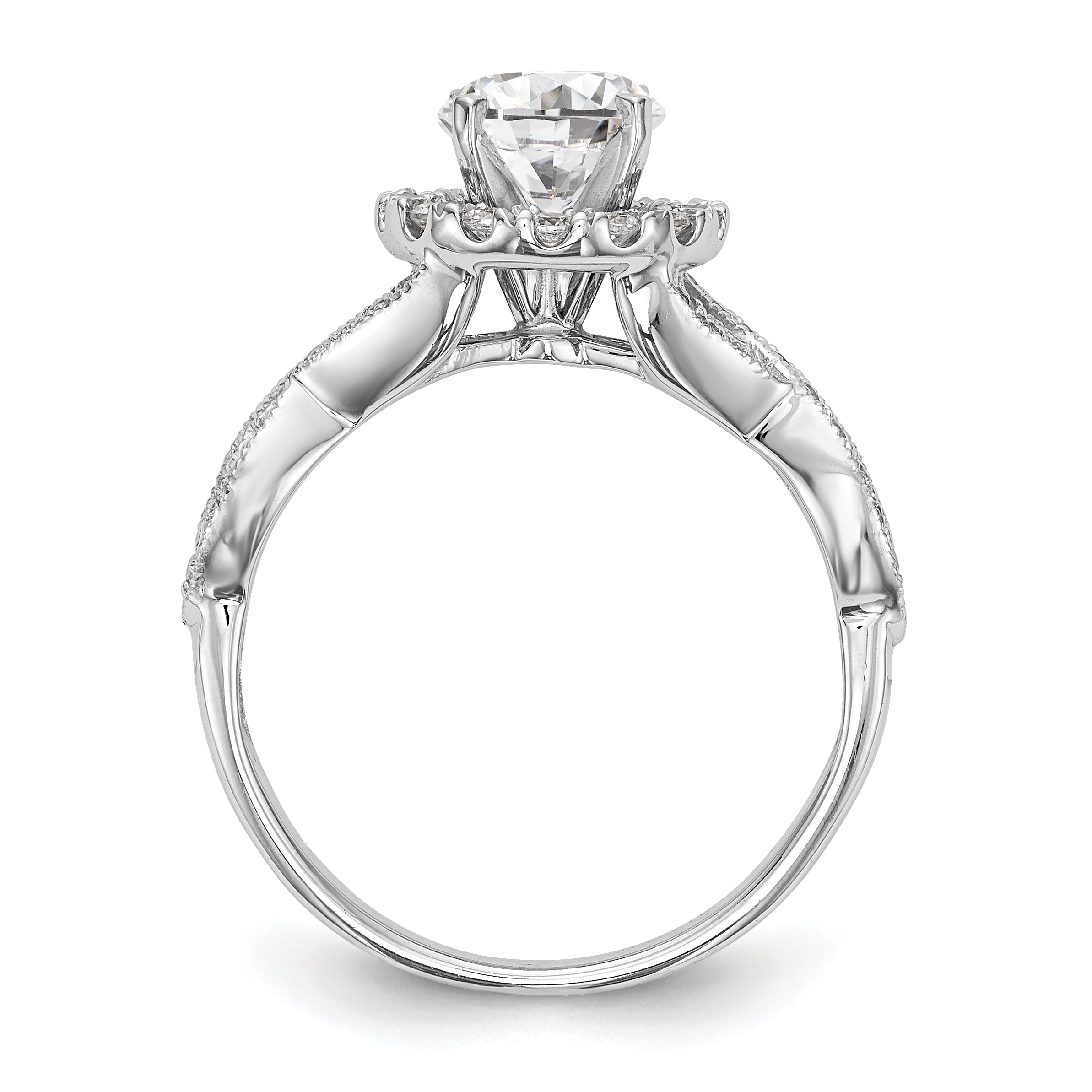 14K Weißgold Verlobungsring mit Halo aus simulierten Diamanten in Krappenfassung