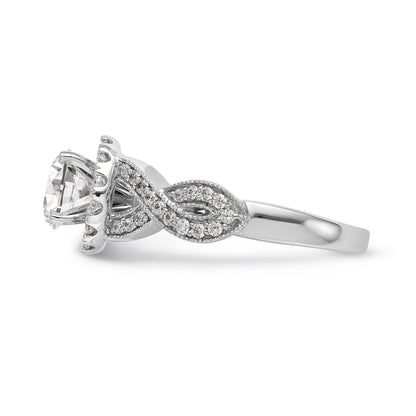 14K Weißgold Verlobungsring mit Halo aus simulierten Diamanten in Krappenfassung