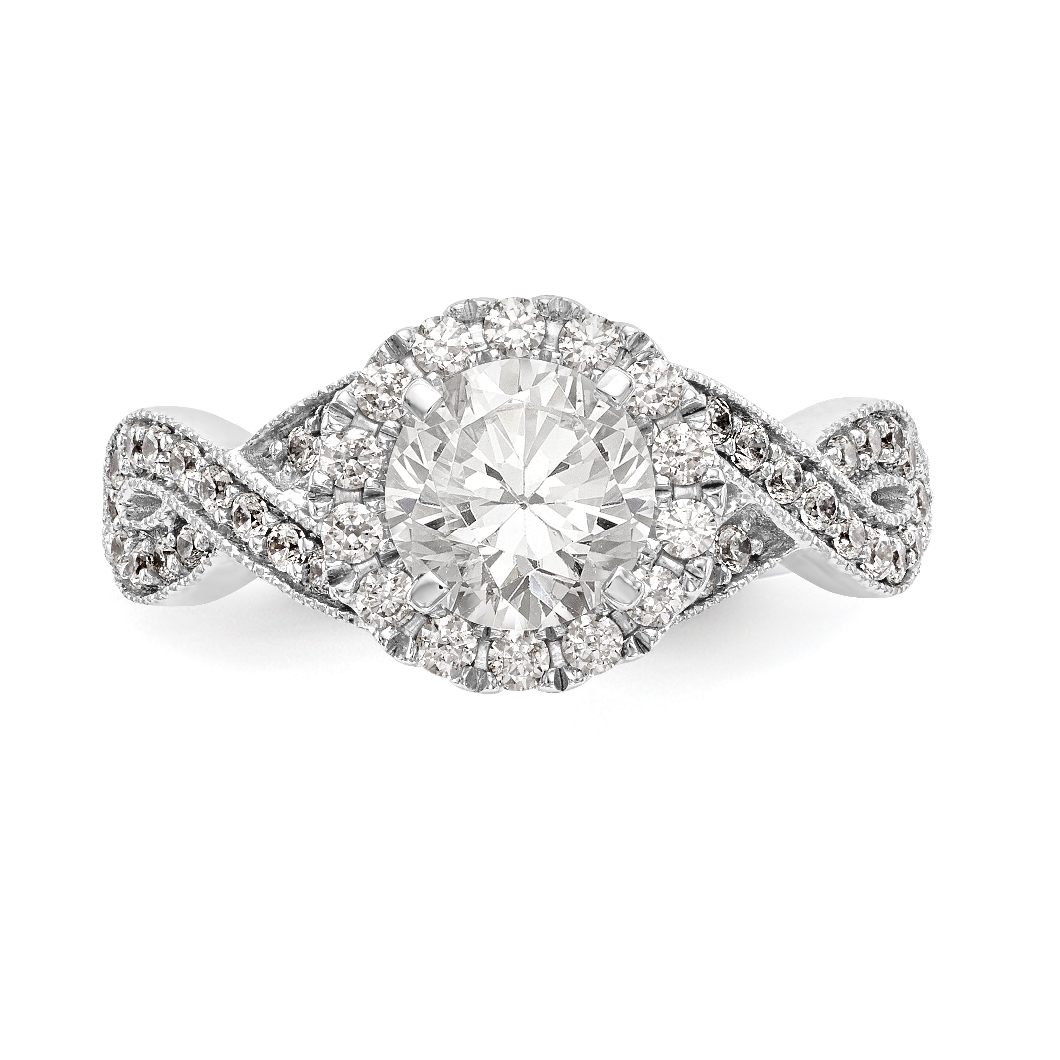 14K Weißgold Verlobungsring mit Halo aus simulierten Diamanten in Krappenfassung