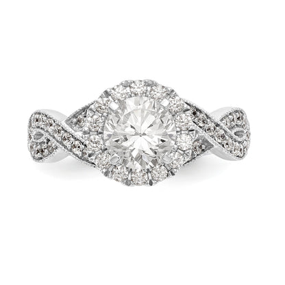 14K Weißgold Verlobungsring mit Halo aus simulierten Diamanten in Krappenfassung