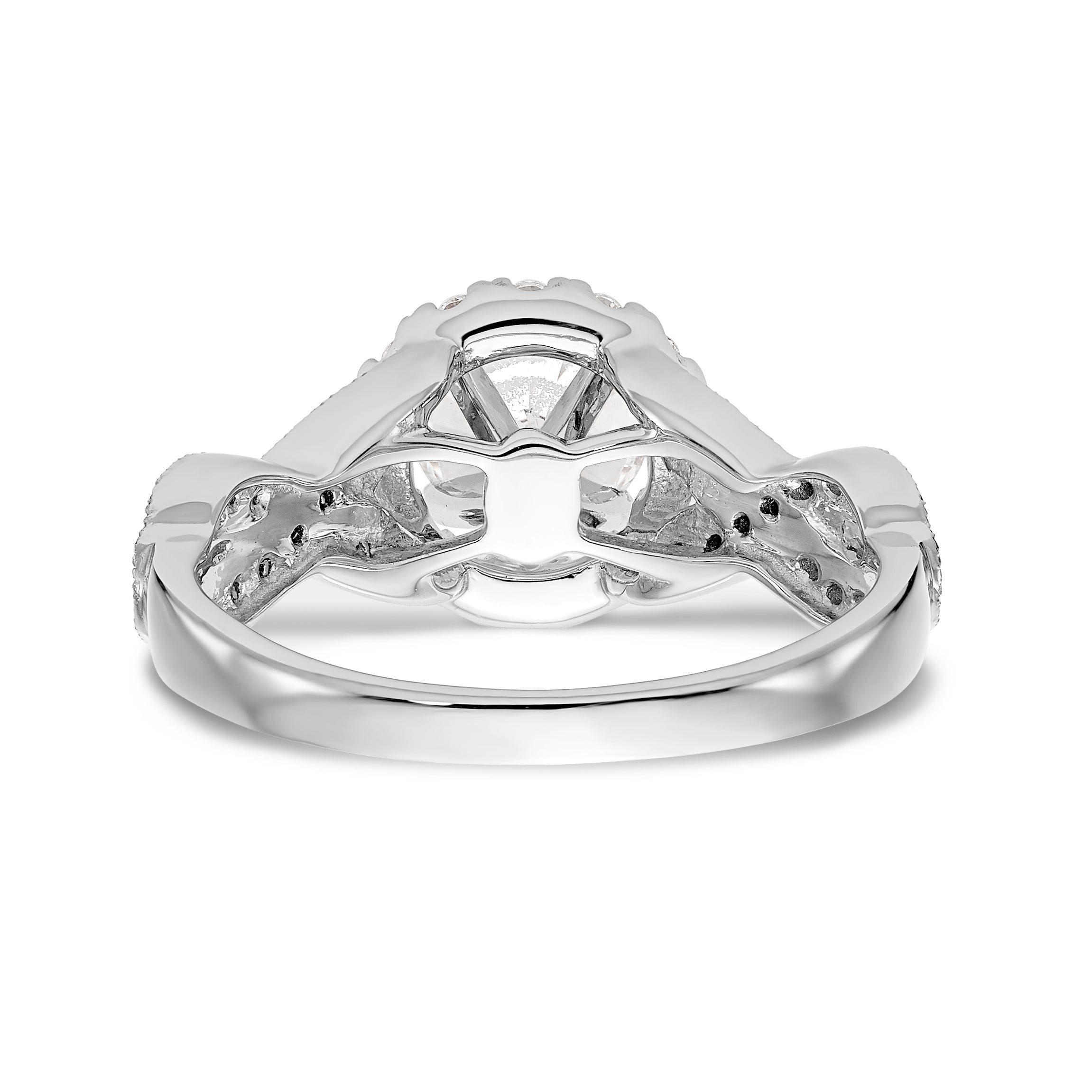 14K Weißgold Verlobungsring mit Halo aus simulierten Diamanten in Krappenfassung