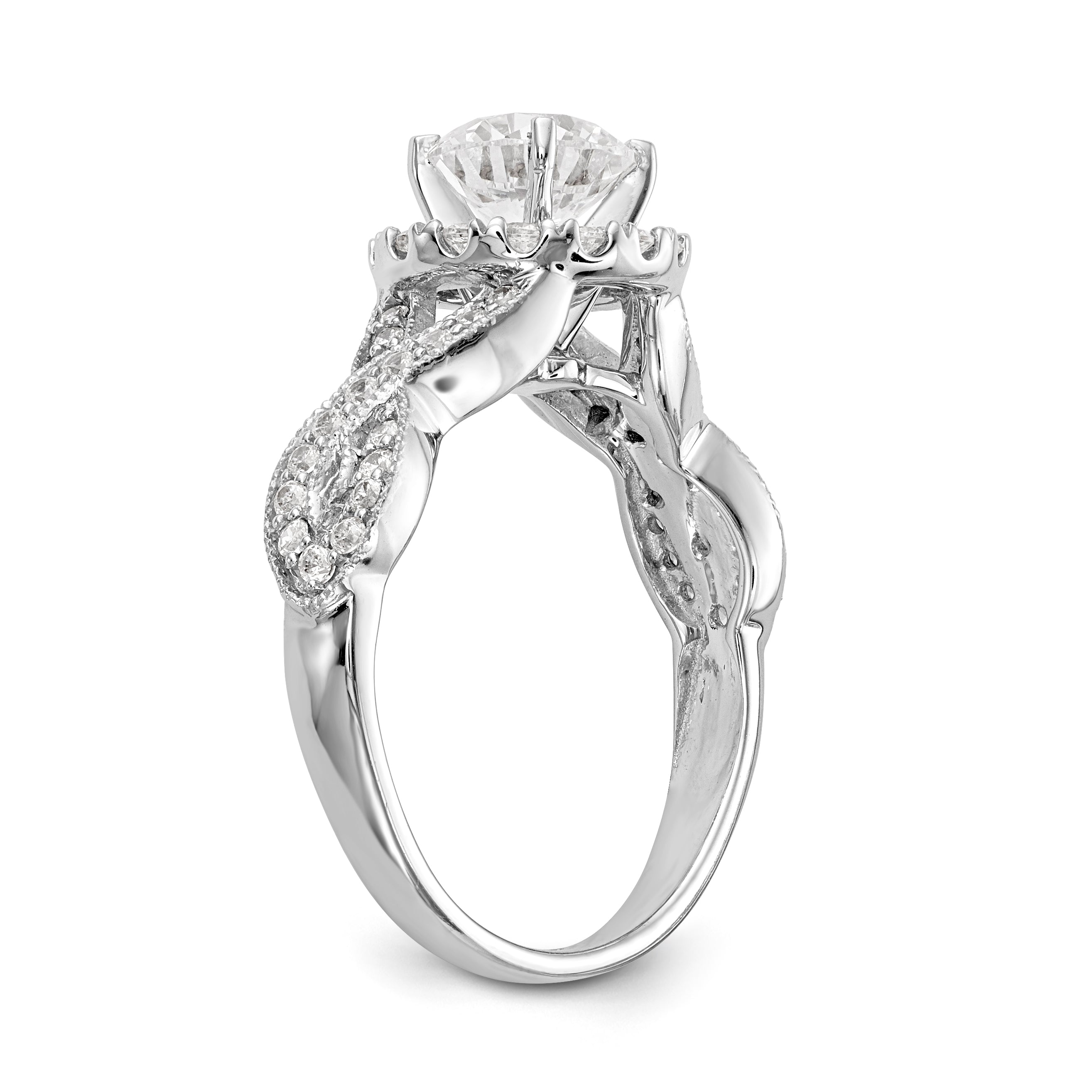 14K Weißgold Verlobungsring mit Halo aus simulierten Diamanten in Krappenfassung