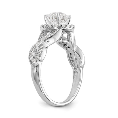 14K Weißgold Verlobungsring mit Halo aus simulierten Diamanten in Krappenfassung