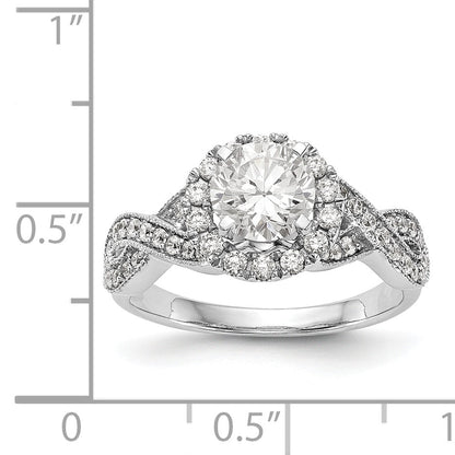 14K Weißgold Verlobungsring mit Halo aus simulierten Diamanten in Krappenfassung