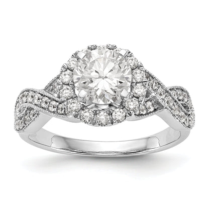 14K Weißgold Verlobungsring mit Halo aus simulierten Diamanten in Krappenfassung