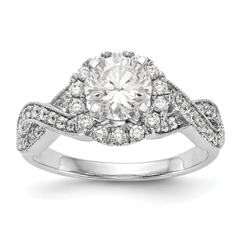 14K Weißgold Verlobungsring mit Halo aus simulierten Diamanten in Krappenfassung