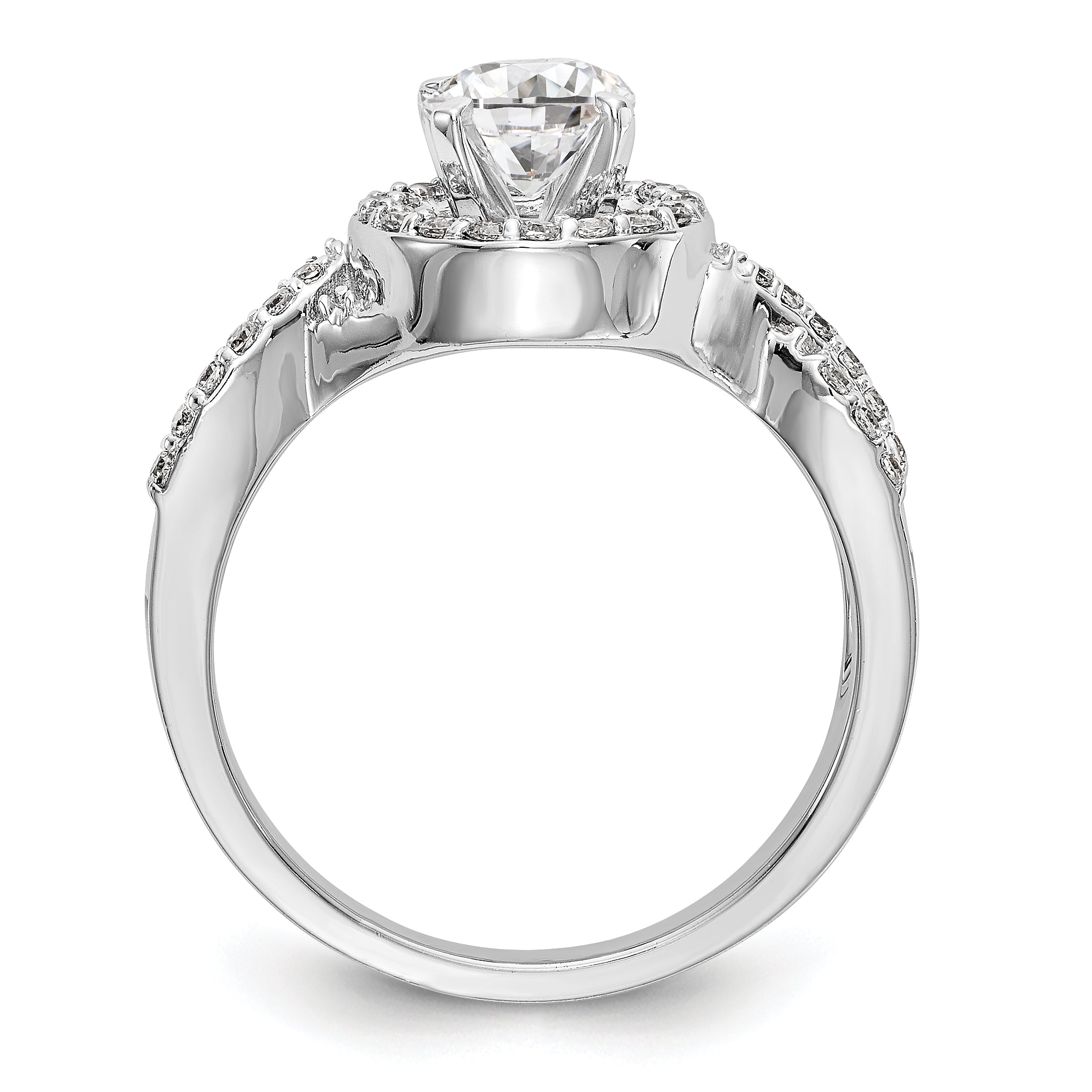 14K Weißgold Verlobungsring mit Halo aus simulierten Diamanten in Krappenfassung