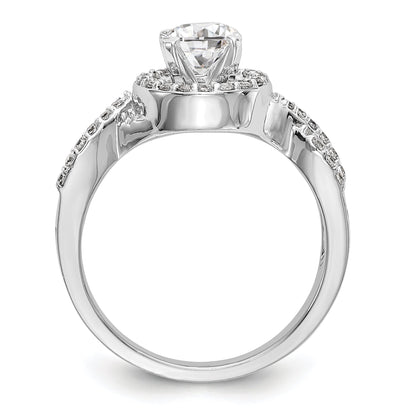 14K Weißgold Verlobungsring mit Halo aus simulierten Diamanten in Krappenfassung