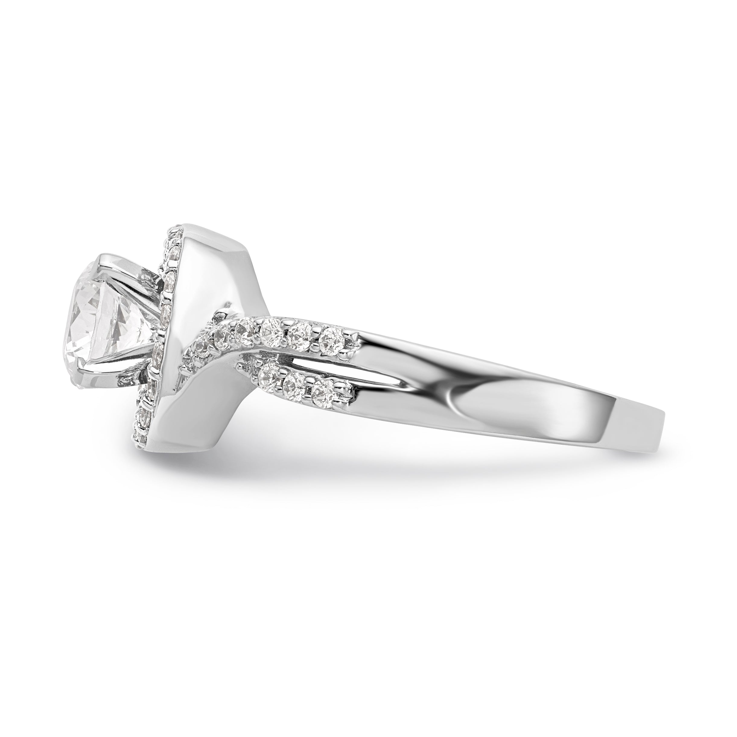 14K Weißgold Verlobungsring mit Halo aus simulierten Diamanten in Krappenfassung