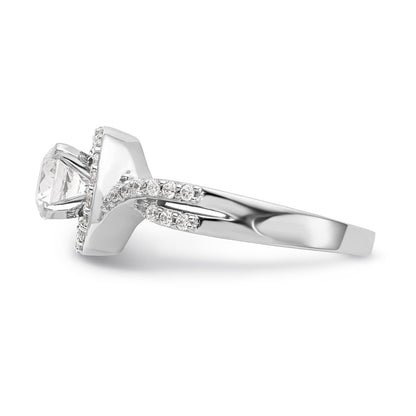 14K Weißgold Verlobungsring mit Halo aus simulierten Diamanten in Krappenfassung
