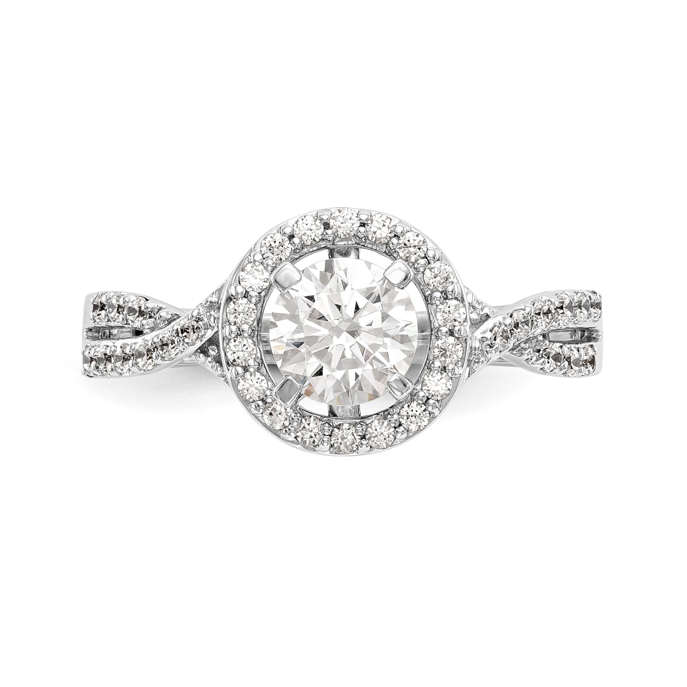 14K Weißgold Verlobungsring mit Halo aus simulierten Diamanten in Krappenfassung