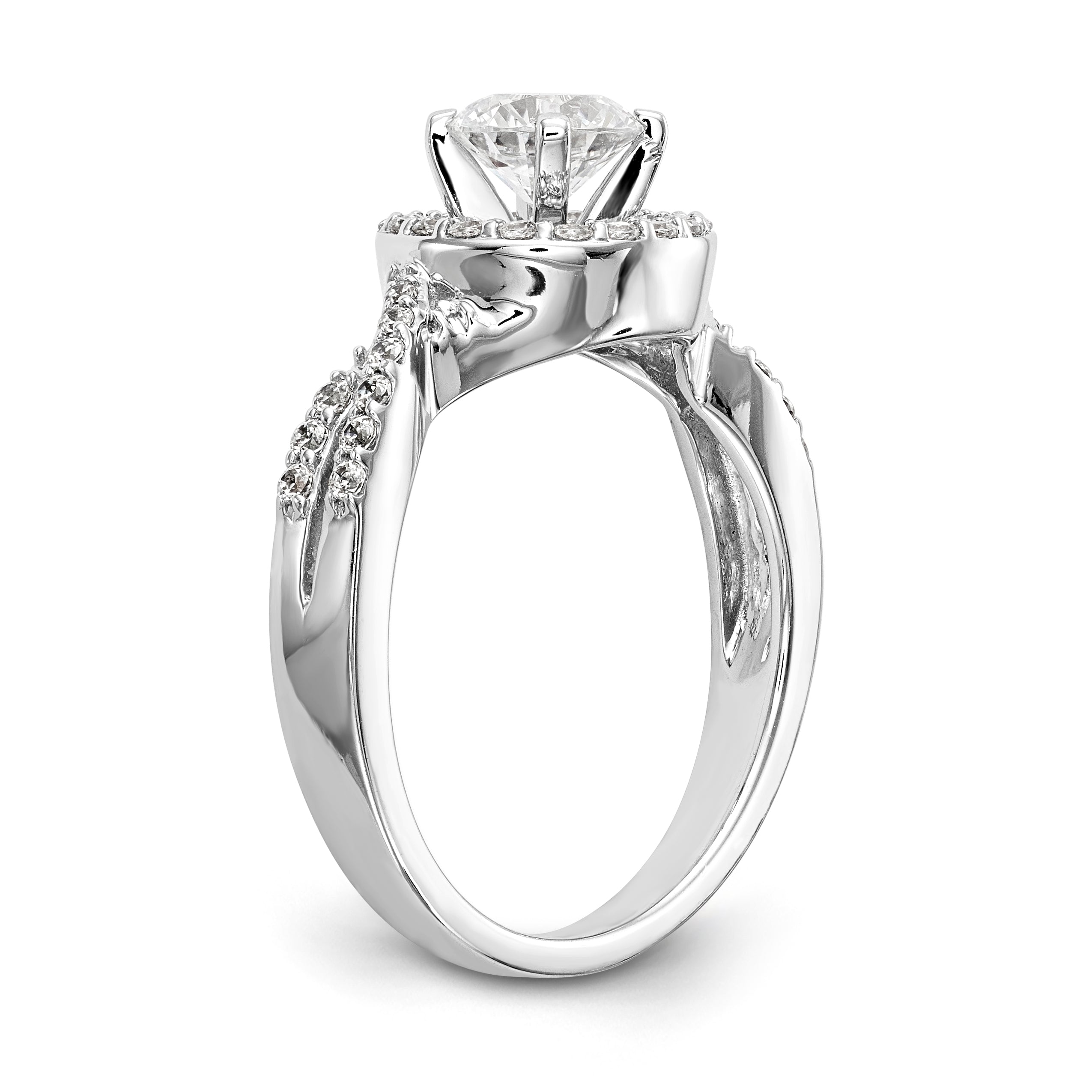 14K Weißgold Verlobungsring mit Halo aus simulierten Diamanten in Krappenfassung