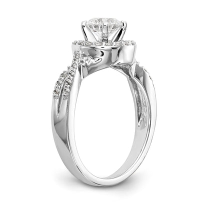 14K Weißgold Verlobungsring mit Halo aus simulierten Diamanten in Krappenfassung