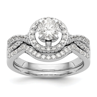 14K Weißgold Verlobungsring mit Halo aus simulierten Diamanten in Krappenfassung