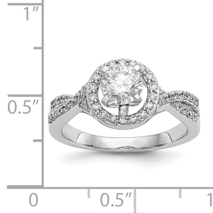 14K Weißgold Verlobungsring mit Halo aus simulierten Diamanten in Krappenfassung