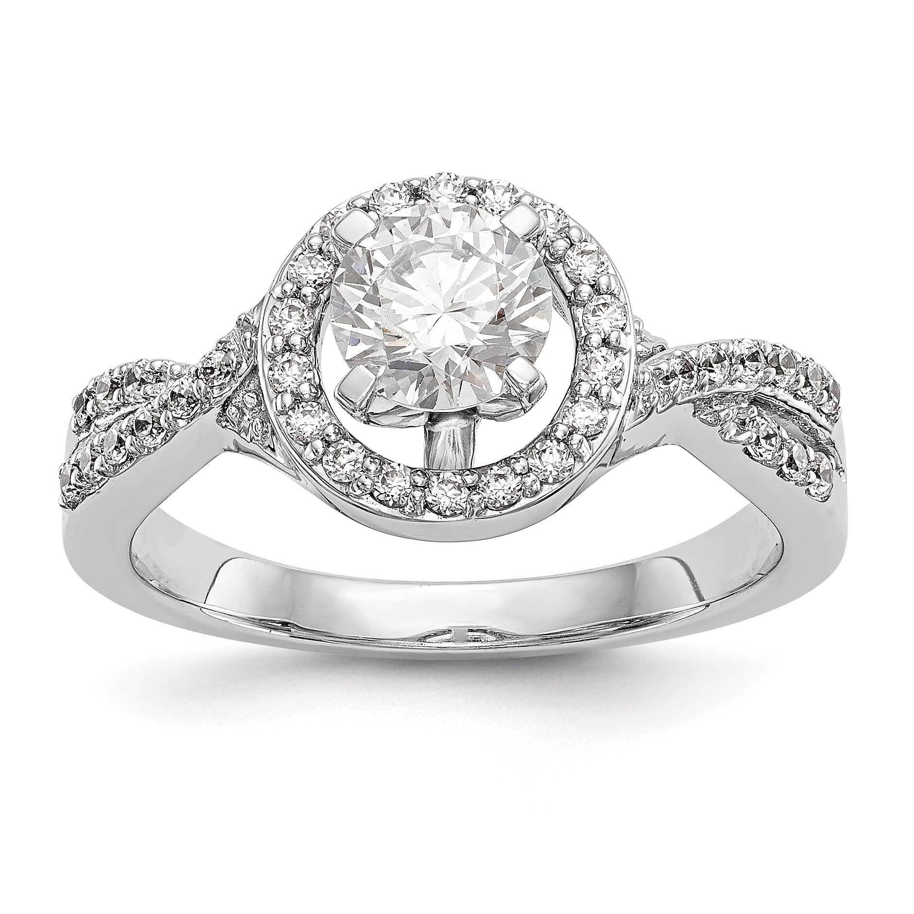 14K Weißgold Verlobungsring mit Halo aus simulierten Diamanten in Krappenfassung