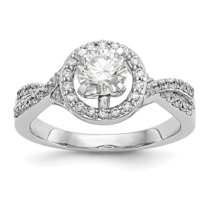 14K Weißgold Verlobungsring mit Halo aus simulierten Diamanten in Krappenfassung