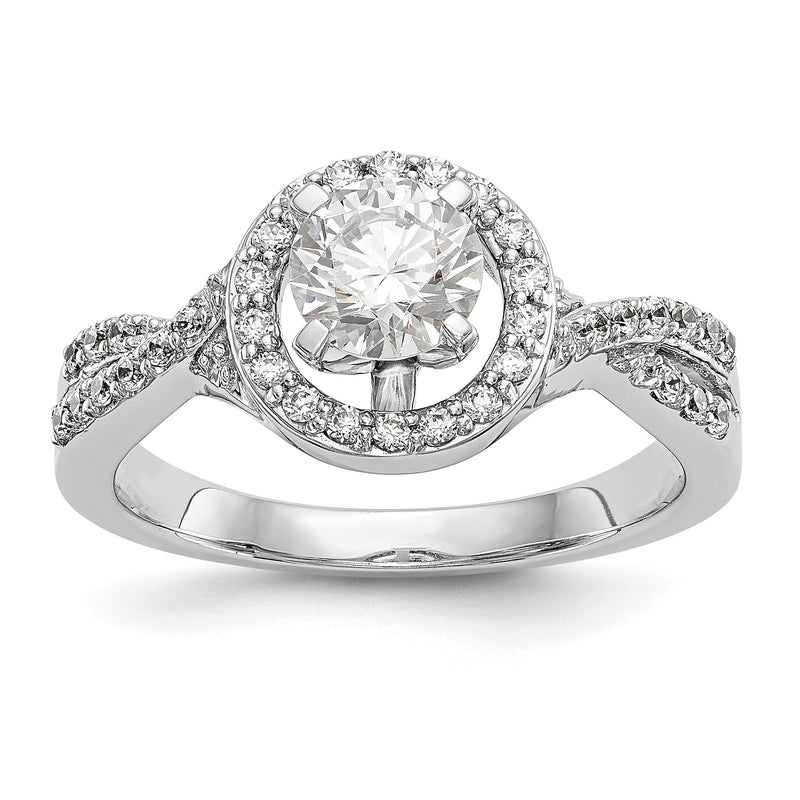 14K Weißgold Verlobungsring mit Halo aus simulierten Diamanten in Krappenfassung