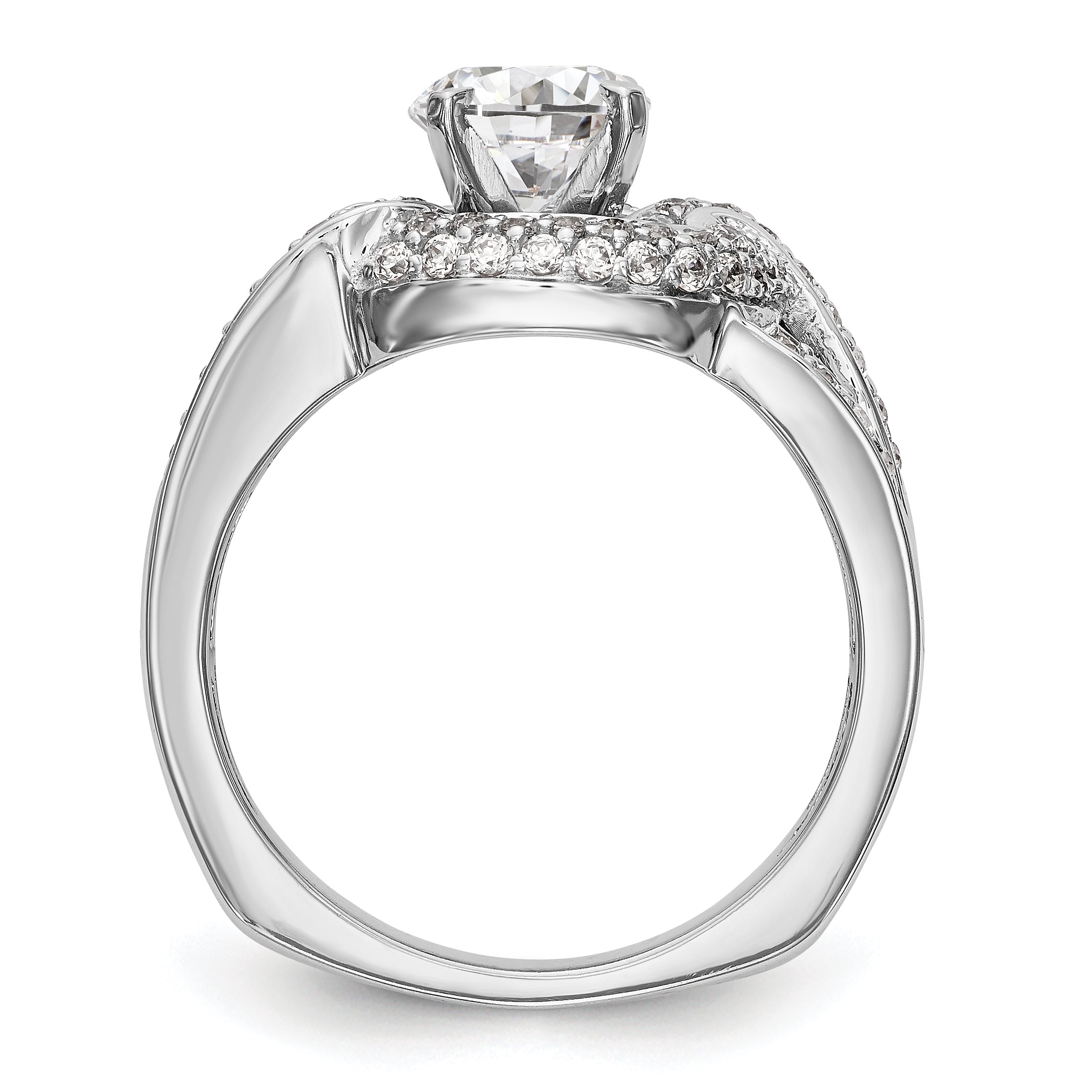 14K Weißgold Verlobungsring mit Halo aus simulierten Diamanten, Steinbesatz mit Krappen