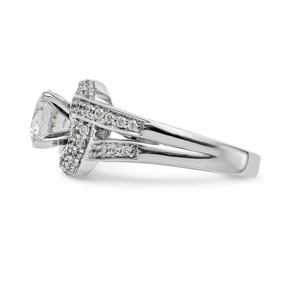 14K Weißgold Verlobungsring mit Halo aus simulierten Diamanten, Steinbesatz mit Krappen