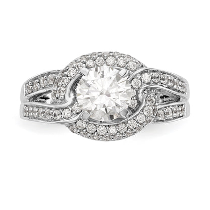 14K Weißgold Verlobungsring mit Halo aus simulierten Diamanten, Steinbesatz mit Krappen