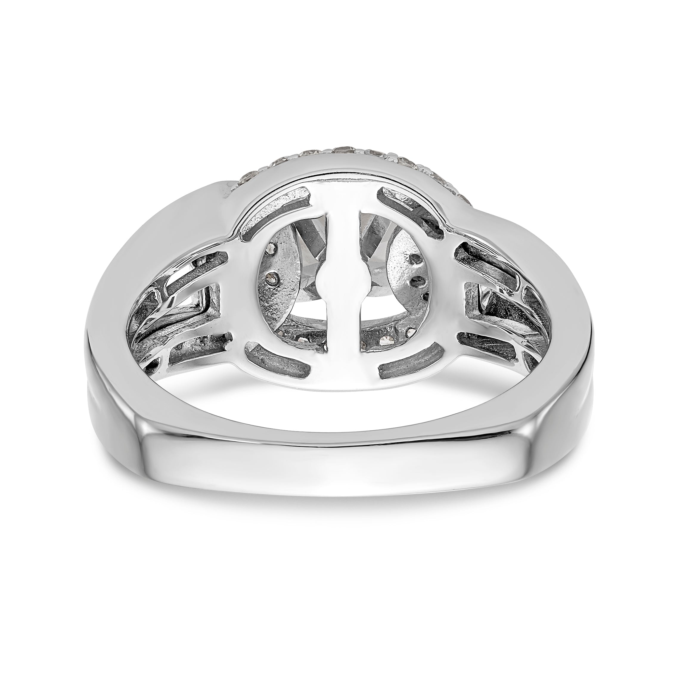 14K Weißgold Verlobungsring mit Halo aus simulierten Diamanten, Steinbesatz mit Krappen