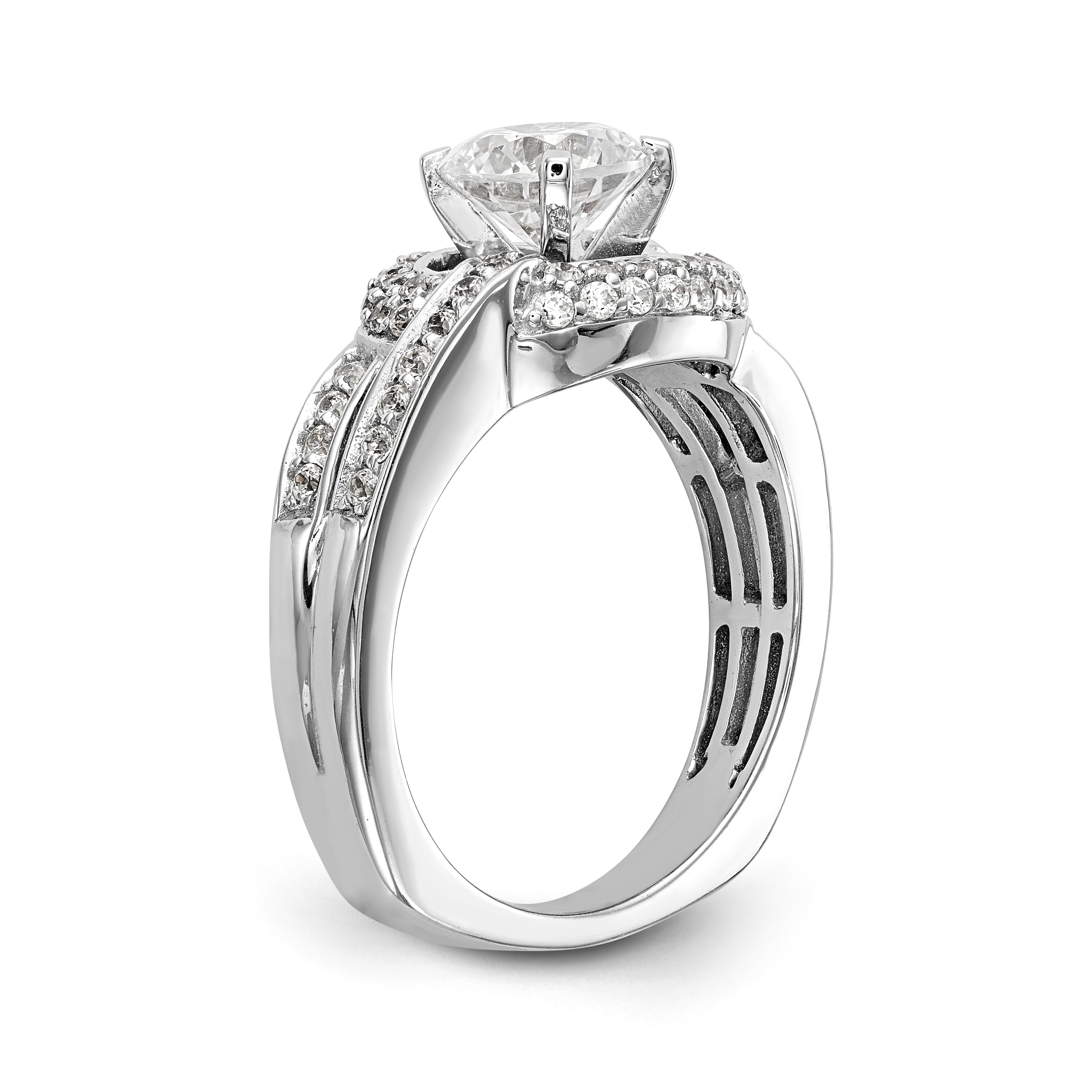 14K Weißgold Verlobungsring mit Halo aus simulierten Diamanten, Steinbesatz mit Krappen