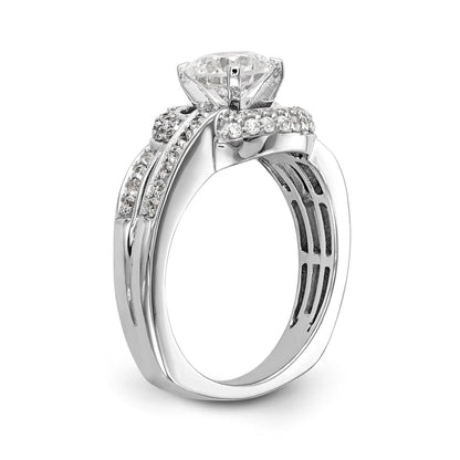 14K Weißgold Verlobungsring mit Halo aus simulierten Diamanten, Steinbesatz mit Krappen