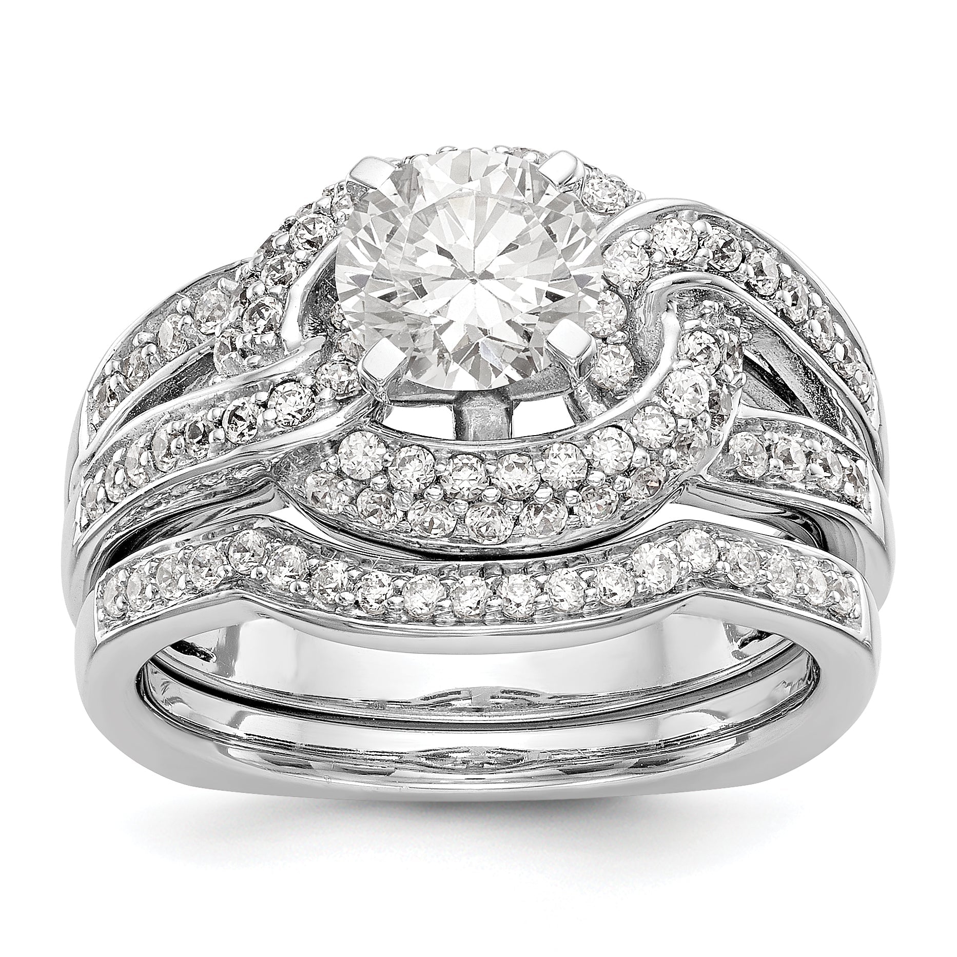 14K Weißgold Verlobungsring mit Halo aus simulierten Diamanten, Steinbesatz mit Krappen