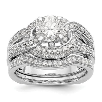 14K Weißgold Verlobungsring mit Halo aus simulierten Diamanten, Steinbesatz mit Krappen