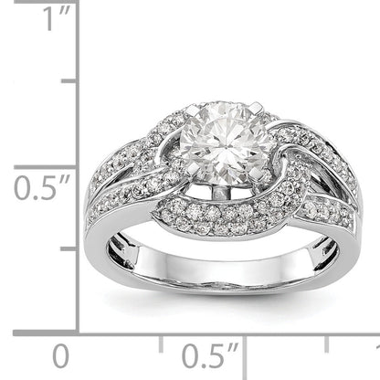 14K Weißgold Verlobungsring mit Halo aus simulierten Diamanten, Steinbesatz mit Krappen