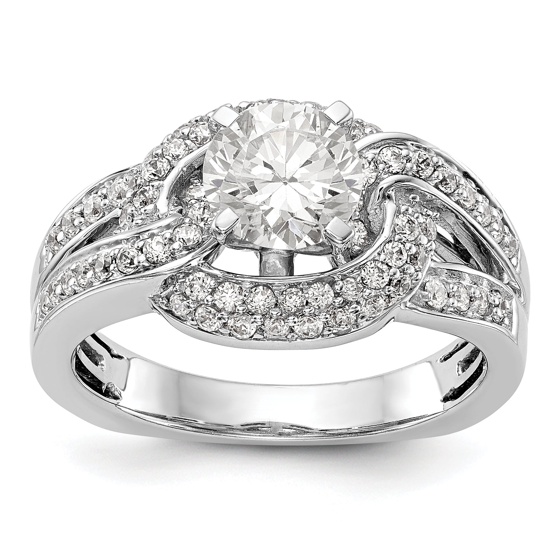 14K Weißgold Verlobungsring mit Halo aus simulierten Diamanten, Steinbesatz mit Krappen